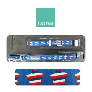 FUZZYARD DOG 2 PC SET Collar Lead Leash Stars Patriotic USA Blue Red LARGE